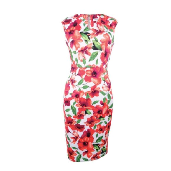NWT Calvin Klein Floral Scuba Knit Sleeveless V-Neck Sheath Dress Women's Size 6 - Picture 11 of 13